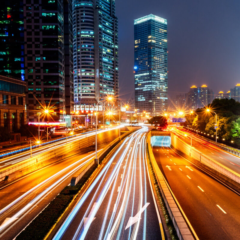Smart city_cars in montion_bright lights