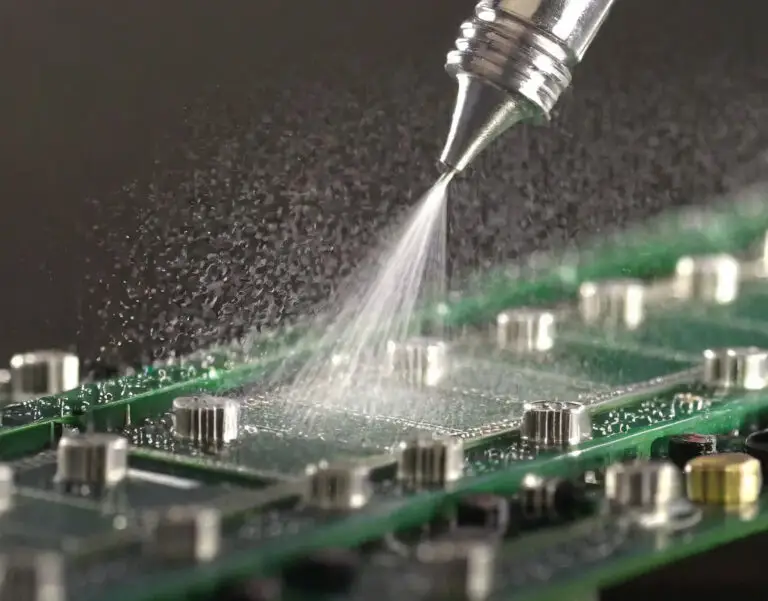 conformal coating being sprayed onto PCU