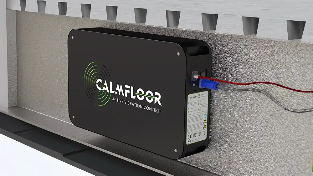 calmfloor beam mount product. device is mounted on an aluminium wall