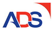 Stylized “ADS” logo with overlapping blue and red letters, plus a red curved quarter-circle accent above the right side on a white background.