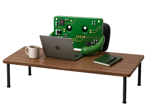 Trizo mascot at desk
