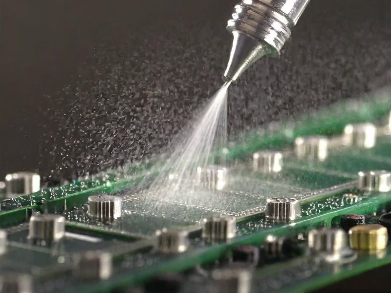 Conformal coating being sprayed onto PCU