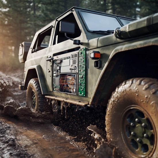 Electronic PCB assembly inside military jeep.
