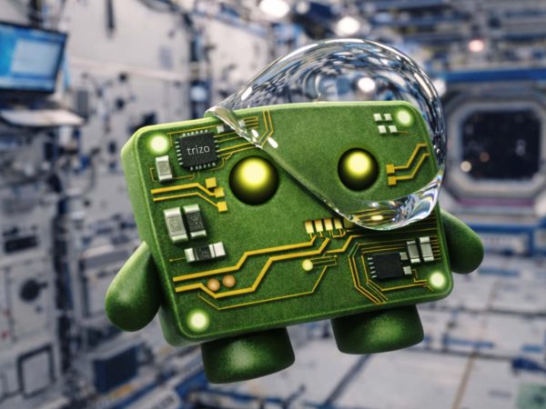 Trizo mascot floating in space